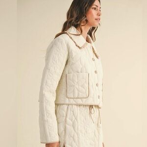 MARBLE Cream Floral Quilted Jacket